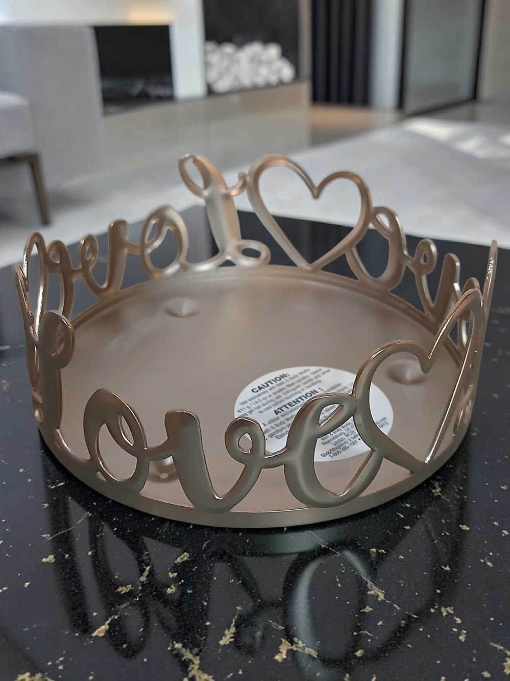 Decorative 'Love' Metal Candle Holder - Champagne Gold
